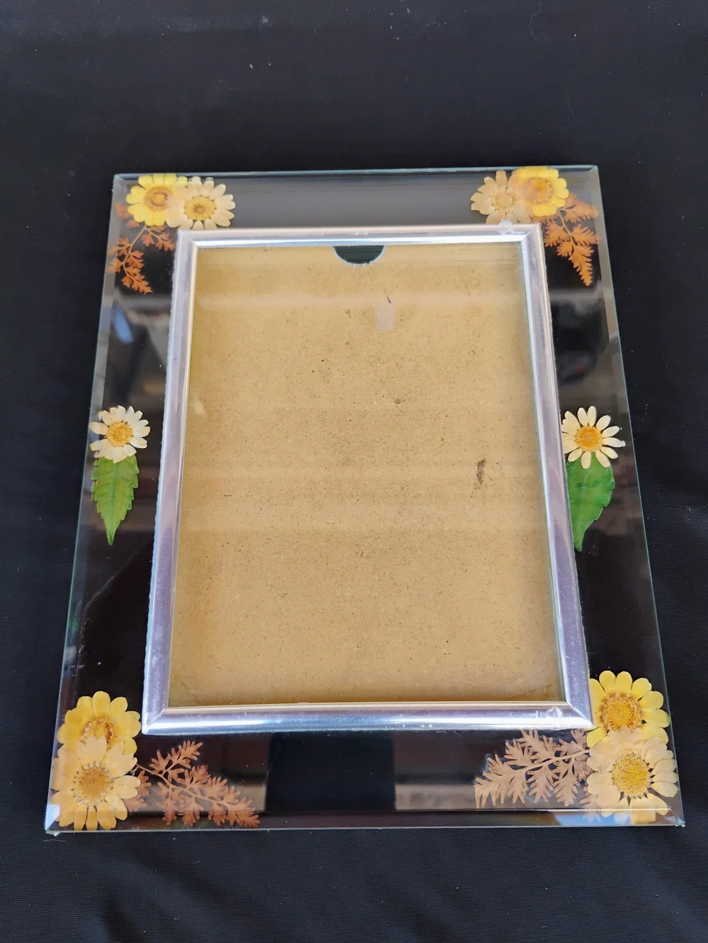 Floral Pressed Flower Glass Photo Frame - Yellow